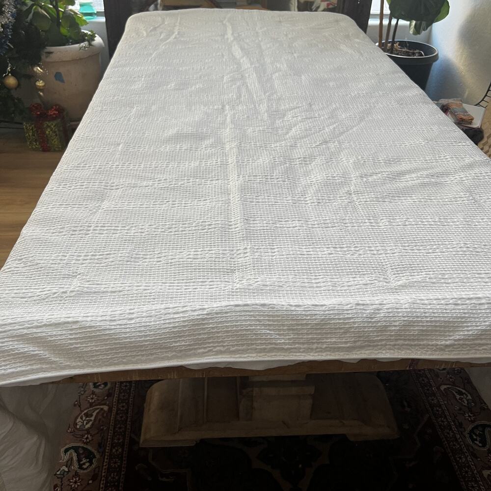 Pottery Barn Comforter Full Queen White Honeycomb Cotton Textured